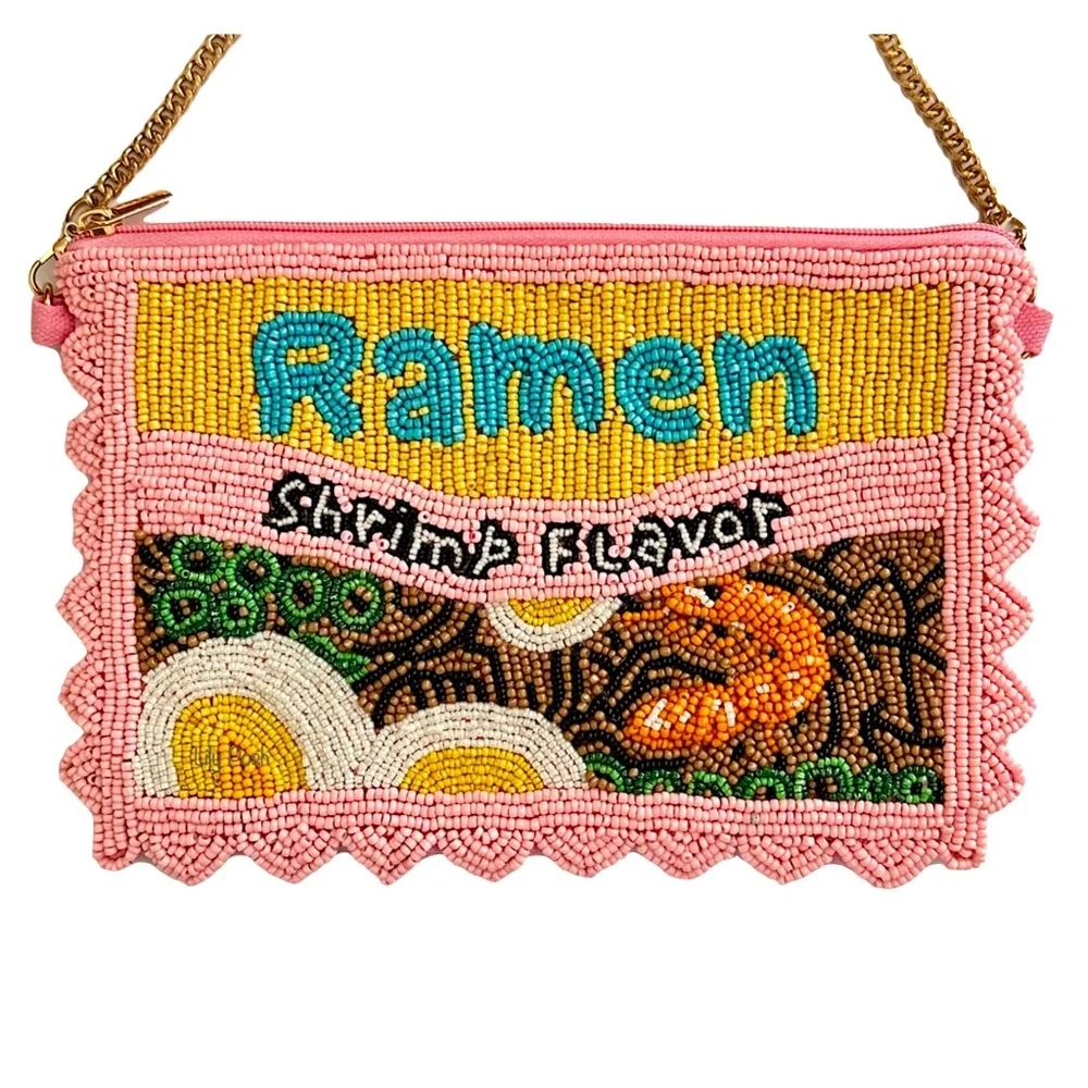 Lily Posh Ramen Crossbody Mini Clutch Phone Bag, Sm. Beaded Bag Shrimp - Picture 3 of 4